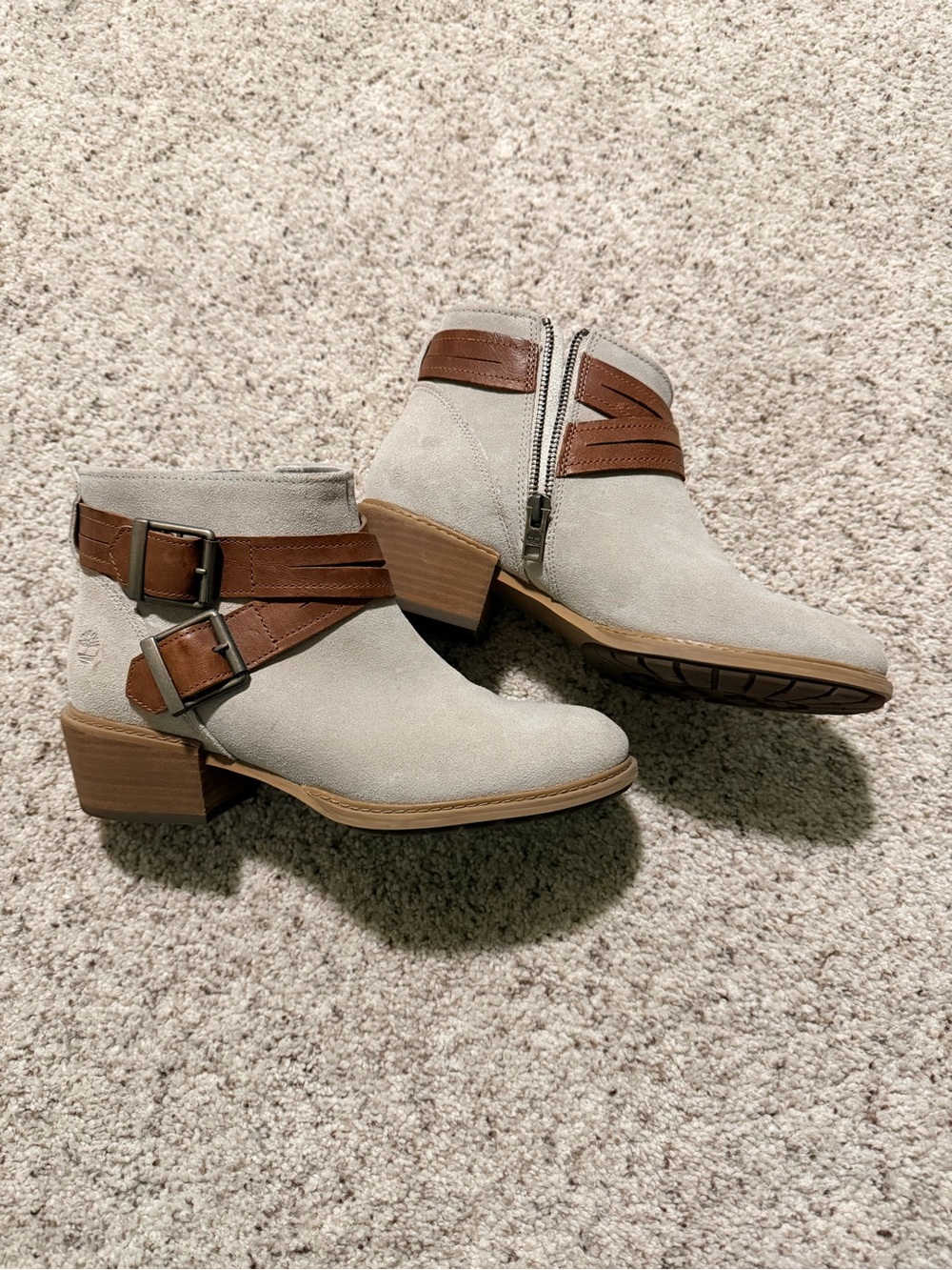 Women's Timberland Suede Ankle Boots with Brown Strap Detail